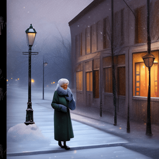 AI generated: photo realistic and detailes of a old woman in the street. Cold winter evening