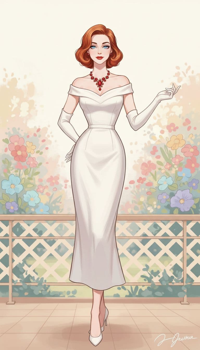 AI generated: A beautifully drawn pale lady with sharp bright piercing eyes, red bob cut shoulder length hair styl...