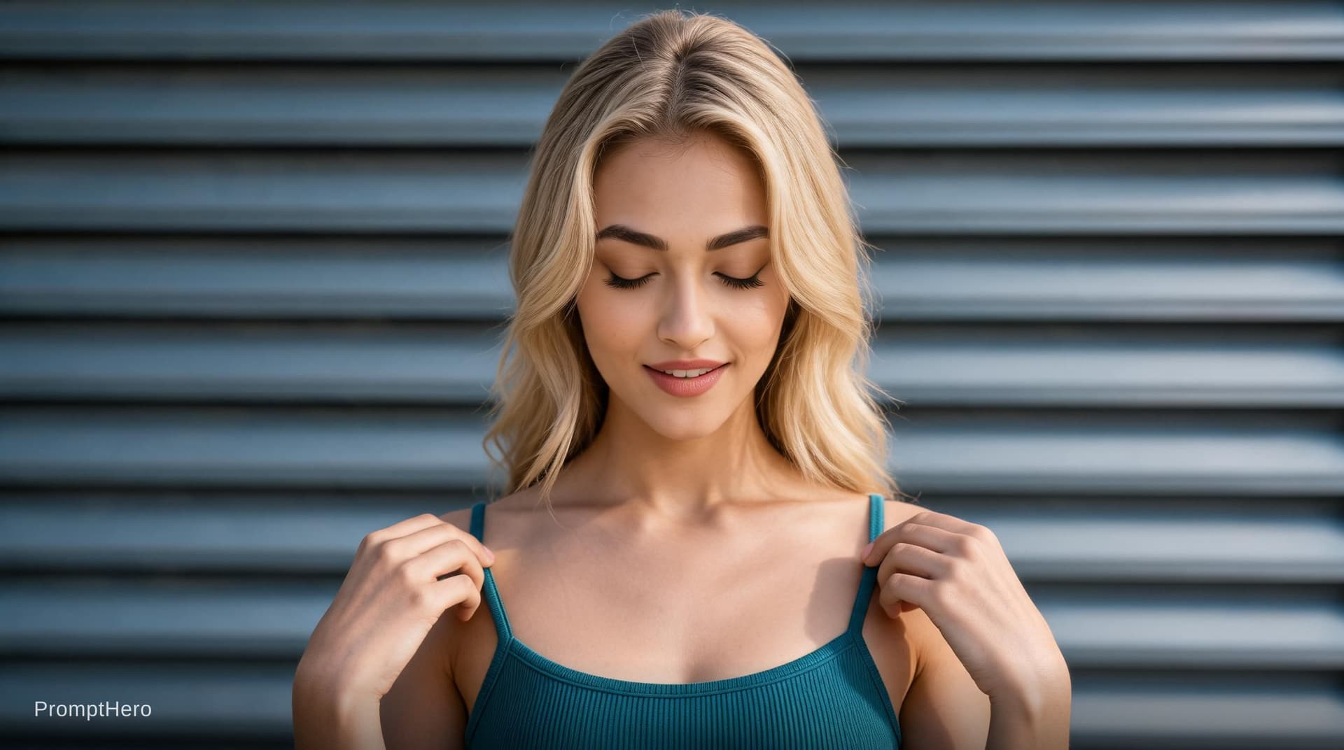 AI generated: Convert reference image into a  soft blonde hair styled in loose waves, swept back from her face, re...