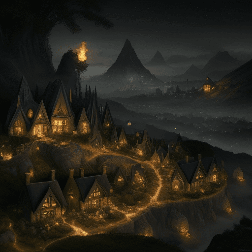 AI generated: City similar to the hobbit villas imagined by R.R.R. Tolkien. Realistic and imaginative style with d...