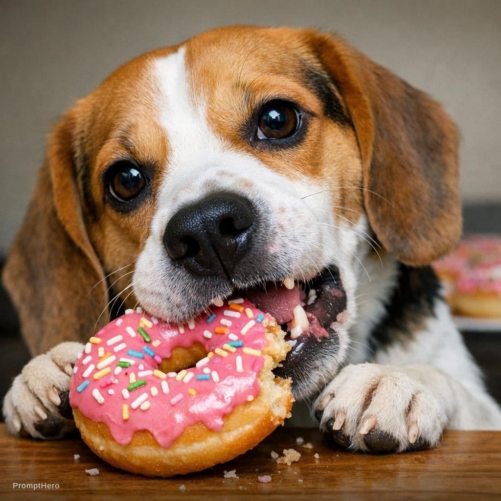 AI generated: un perro comiendo un donut
