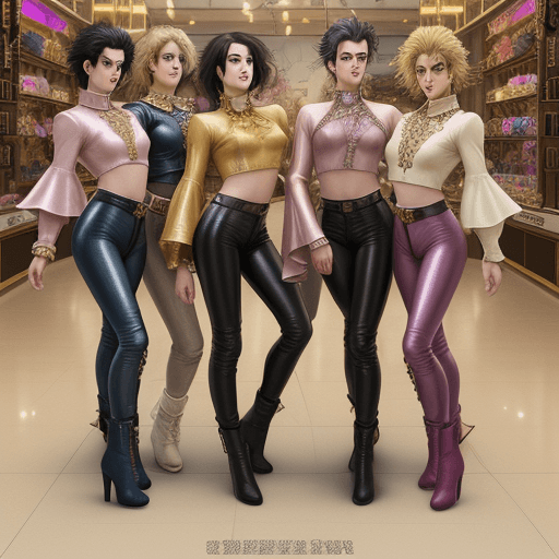 AI generated: Jojo's bizarre adventure style realistic Texture vfx real-time photo bottom view hippie fashion shor...