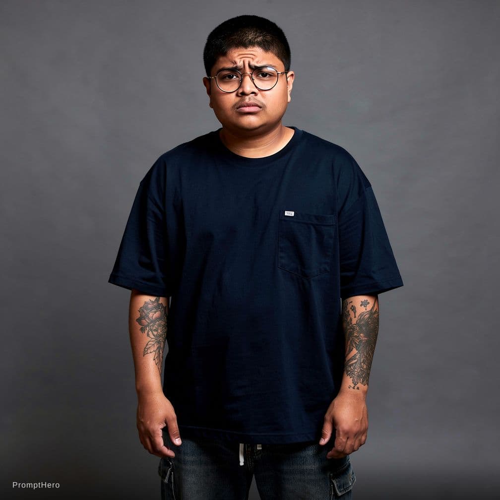 AI generated: photograph, front view, professional model, man, shaved hair and neat beard with horn-rimmed glasses...