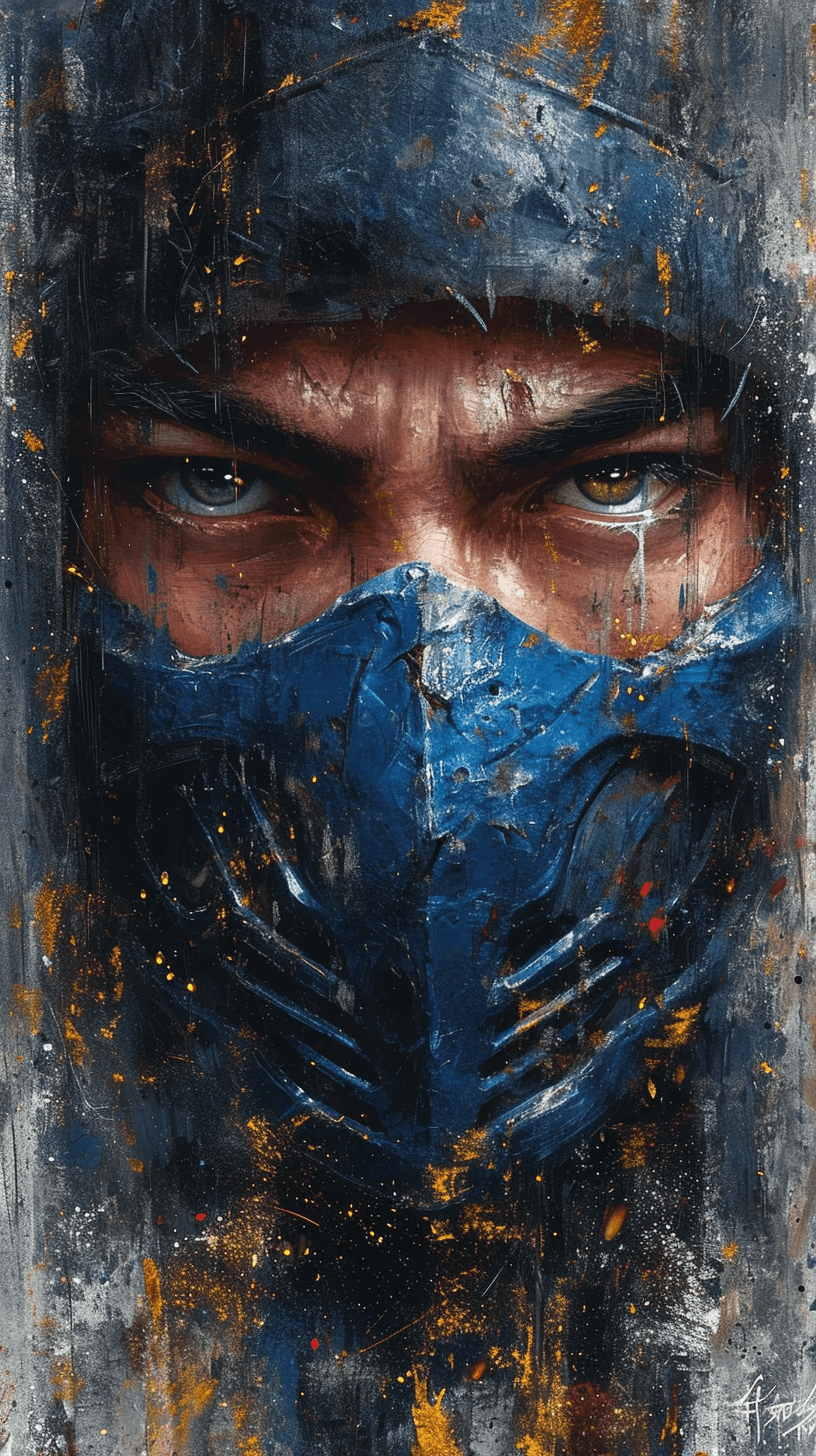 AI generated: 
Sub Zero from Mortal Kombat, ink artistic conception, with typography elements, abstract, compleme...