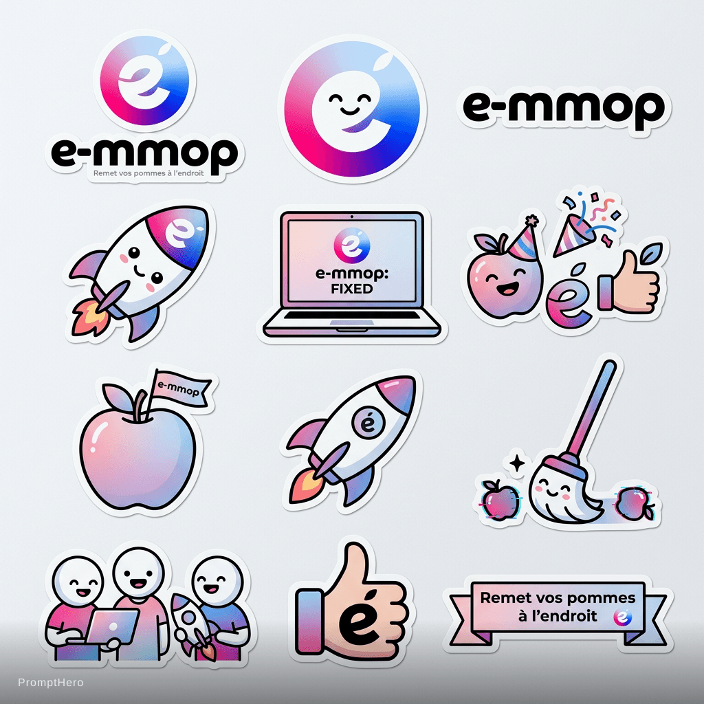 AI generated: tech startup stickers based on the uploaded logo, rocket ships, laptops, celebration emojis, modern ...