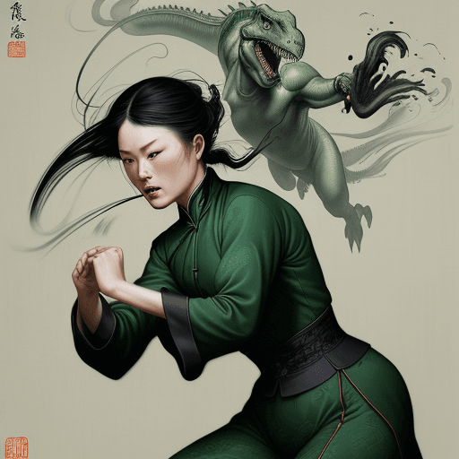 AI generated: classic chinese ink painting in green, in the style of kathrin longhurst, n.c. wyeth, energetic gest...