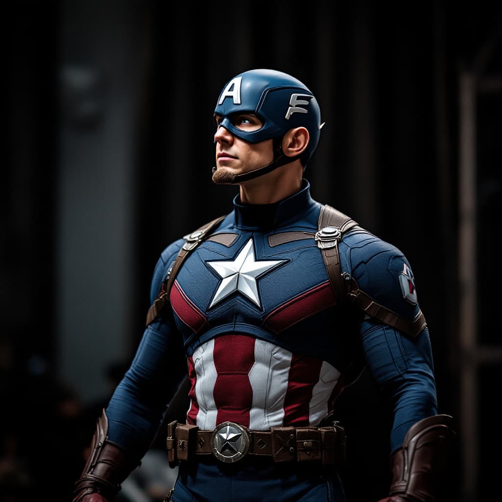 AI generated: captain america sizing up and posing for a show