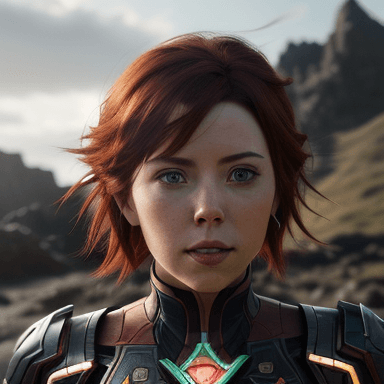 AI generated: Ultra realistic photo of Pyra from Xenoblade, Pyra, front-facing, portrait, cinematic lighting, batt...