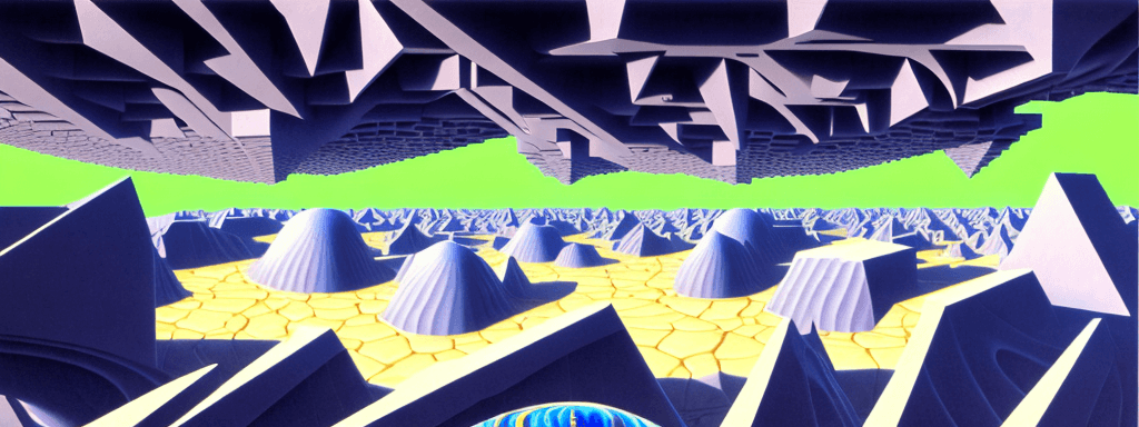 AI generated: a 3d detailed painting inspired by m.c. escher of a 4d wet desert, inspired by technology. science f...