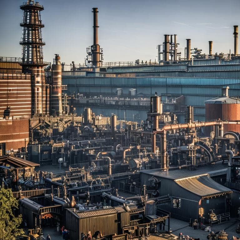 AI generated: A large mechanical turn of the century steampunked factory highly detailed 8k 
