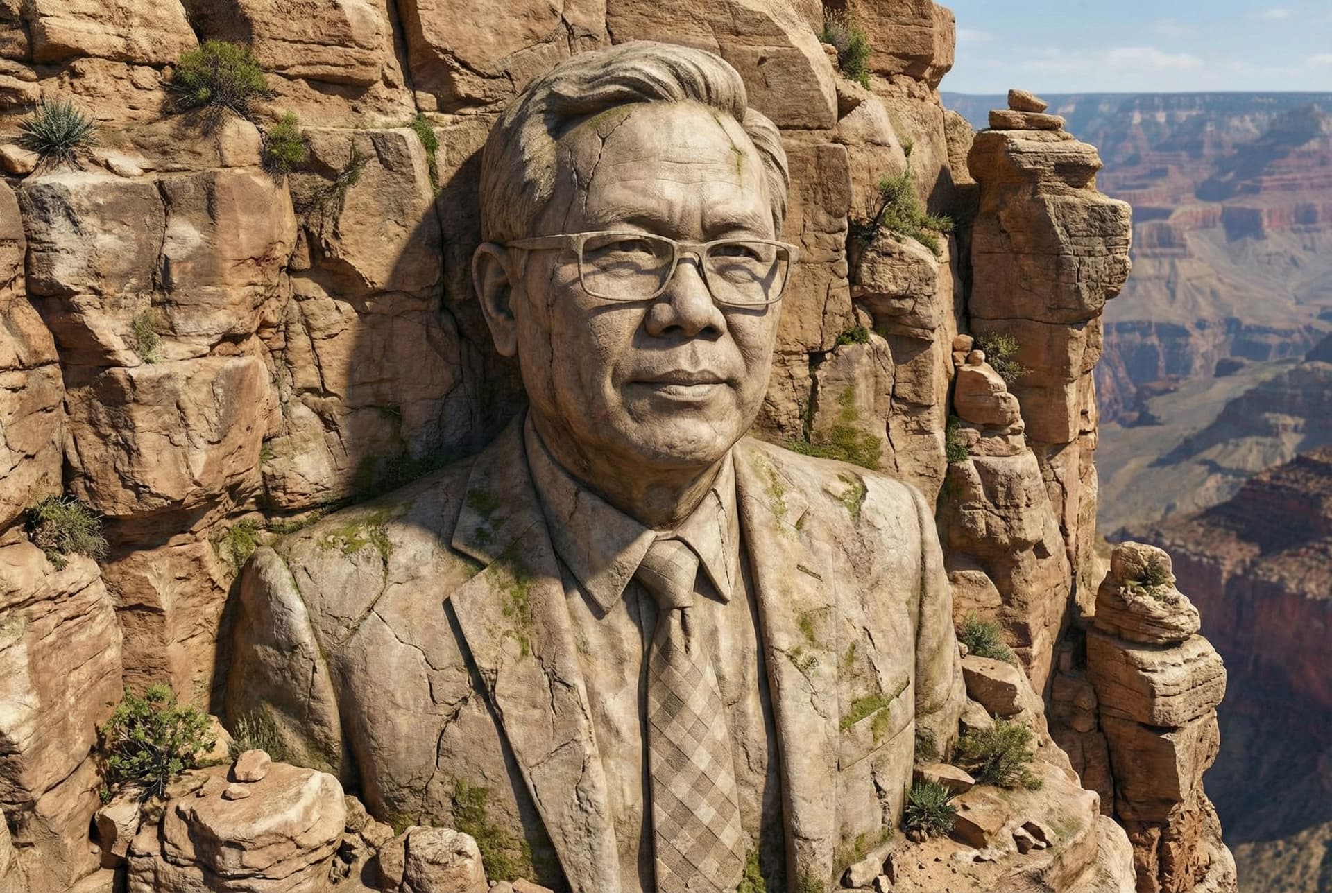 AI generated: art statue in cliffs,in the style of realistic hyper-detailed portraits,cryengine,detailed facial fe...