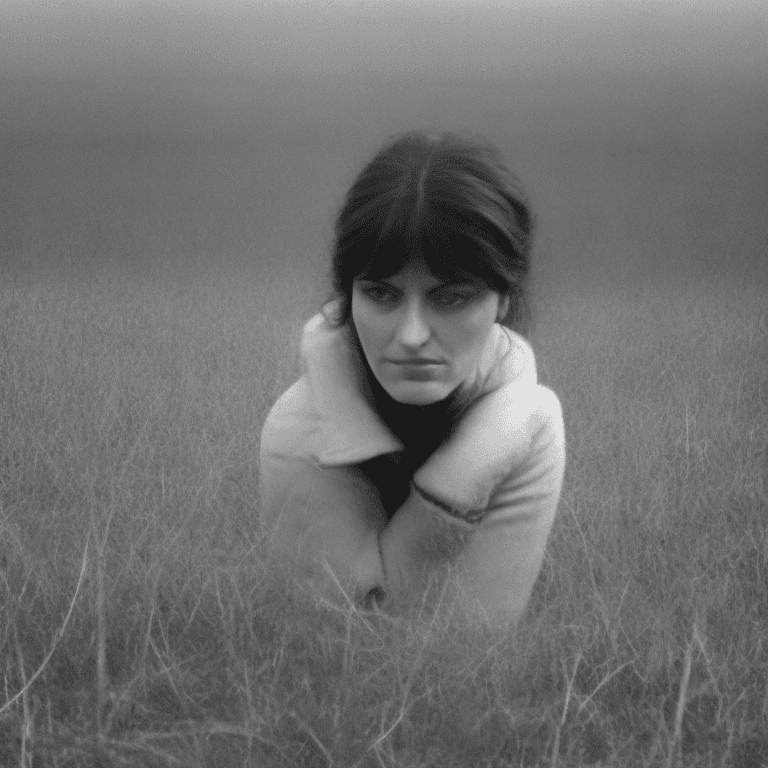 AI generated: A photograph styled to mirror a 1970s cinema frame, featuring a woman who resembles someone in her y...