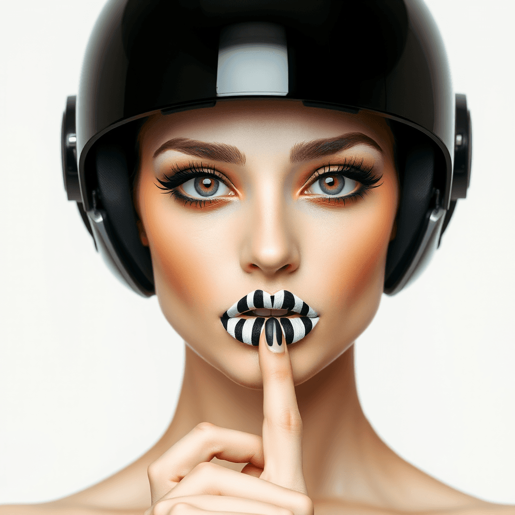 AI generated: This is a 8k photograph of a girl with striking, avant-garde makeup. The individual is centered agai...
