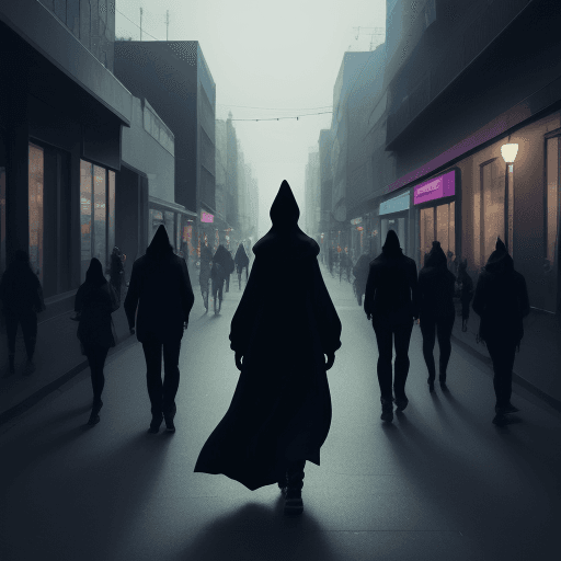 AI generated: photo of a mysterious figure walking in the city, street lights, by day, people walking<lora:xl_more...