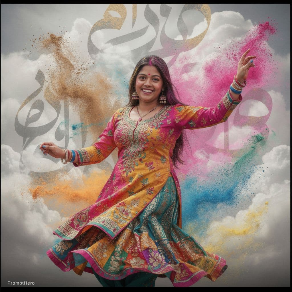 AI generated: Use the referenced image and make the face exactly 200% same as per the referenced image, holi image...