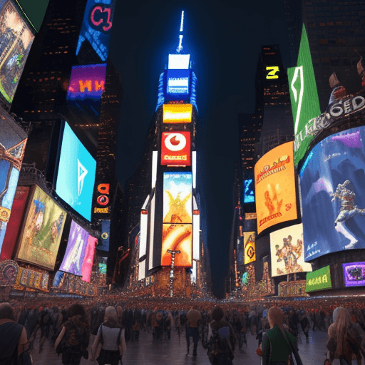 AI generated: Link of the Legend of Zelda in Time Square at night, high details
