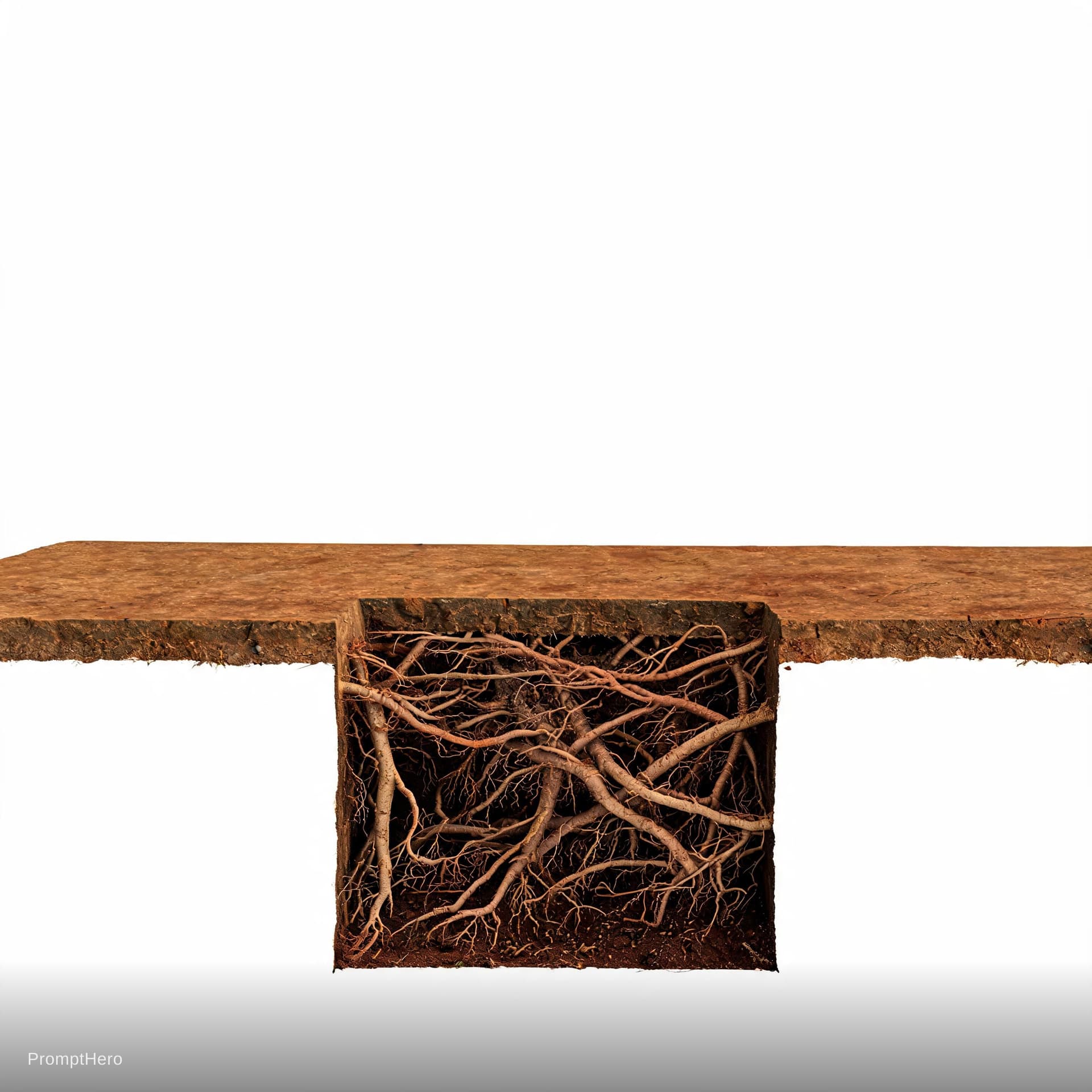AI generated: make flat ground showing roots from ground cutout white background.