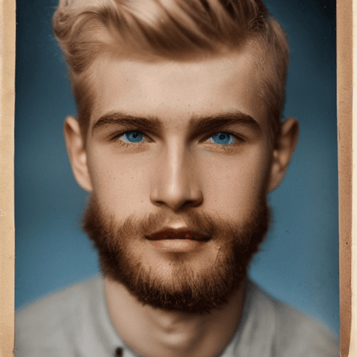 AI generated: Alexander, 24 years old, light blue eyes, small but well-defined mouth and lips, blonde hair and wel...