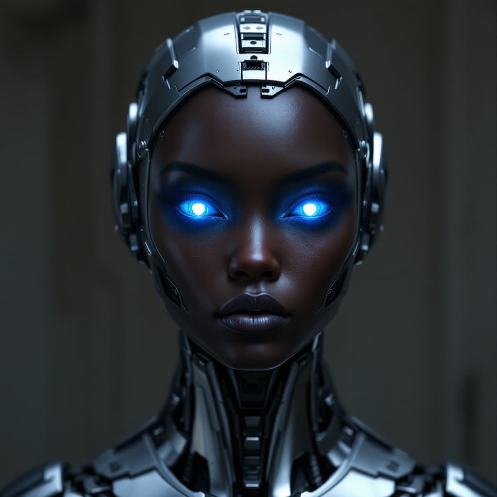 AI generated: female African American android android games for ios or android, in the style of tristan eaton, cyb...