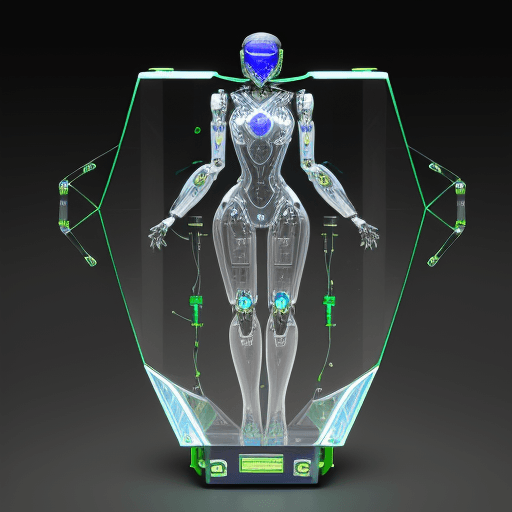 AI generated:  fully transparent robot, concept design, award winning, polycarbonate, pcb, wires, electronics, ful...
