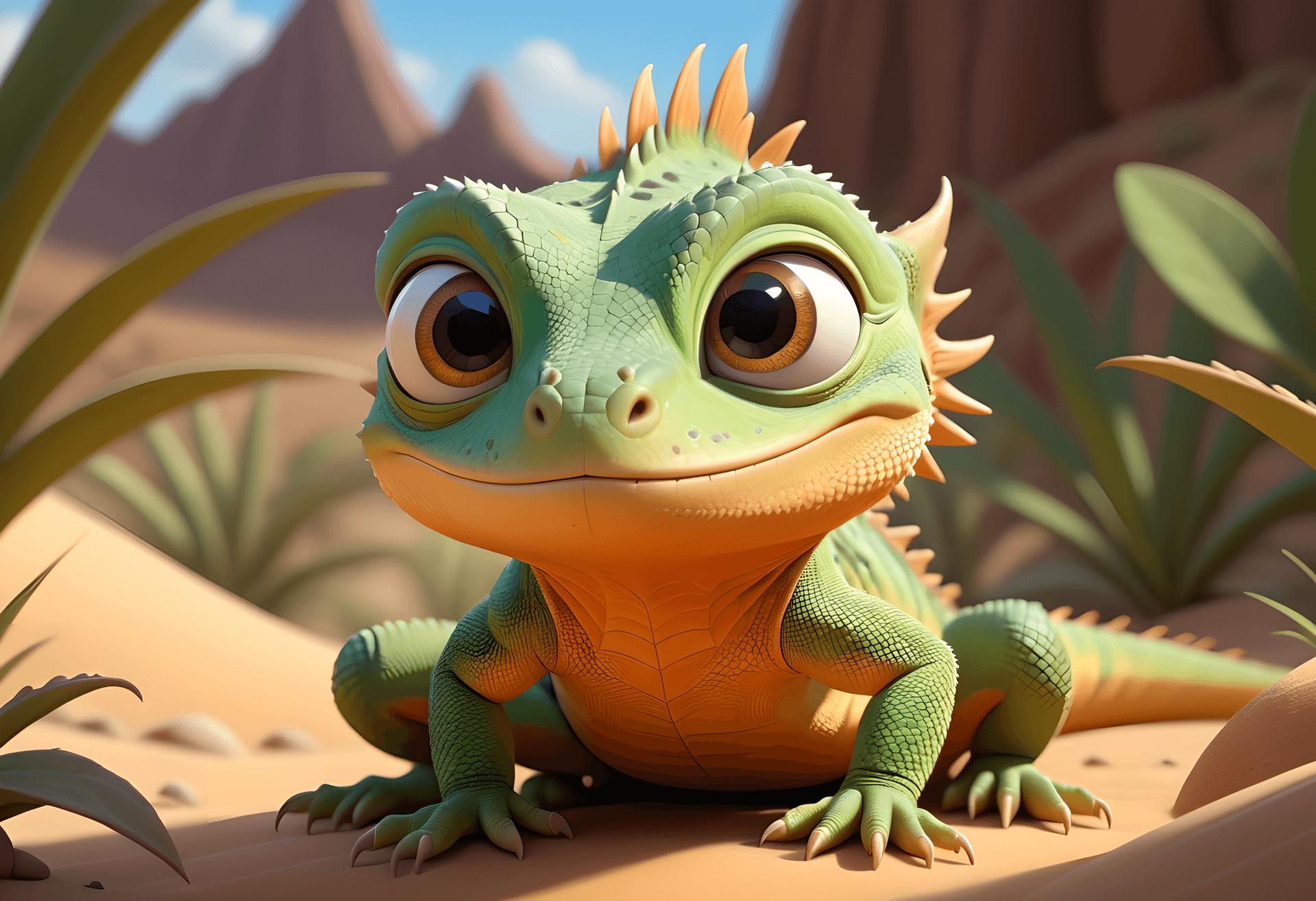 AI generated: Masterpiece pixar nickelodeon cartoon of a (lizard), desert, symmetrical, highly detailed, 8k, digit...