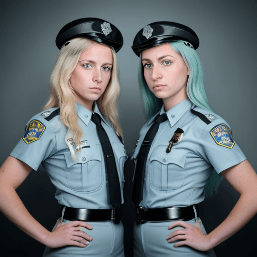 AI generated: young; caucasian; serious; modelesque Officers Ariel Bellingham and Allison Pierz of the Miltona Pol...