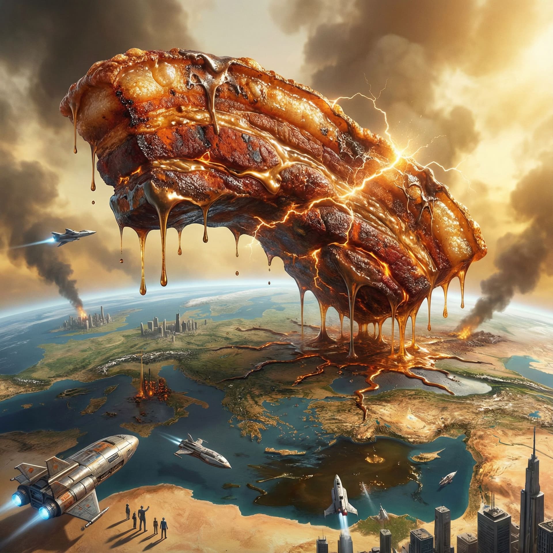 AI generated: un torrezno metalizado y gigante que domina el mundo