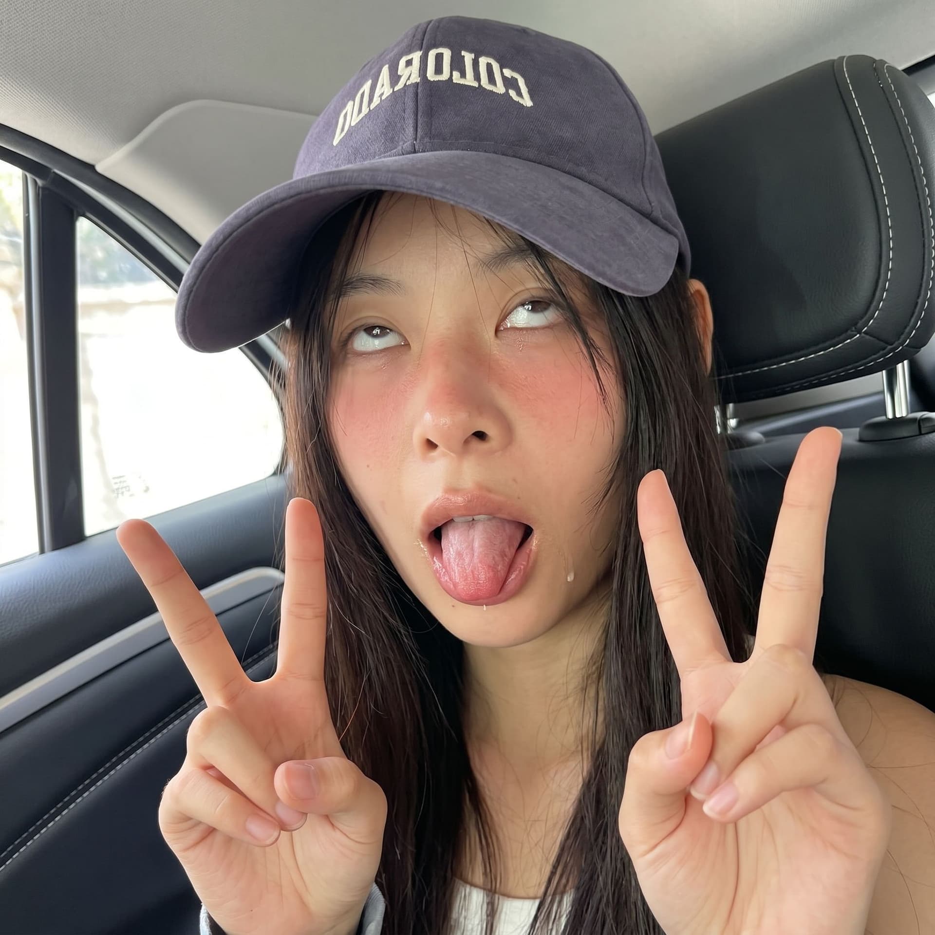 AI generated: ahegao, rolling eyes, cross-eyed, tongue out, open mouth, heavy blush, drooling, dazed expression, d...