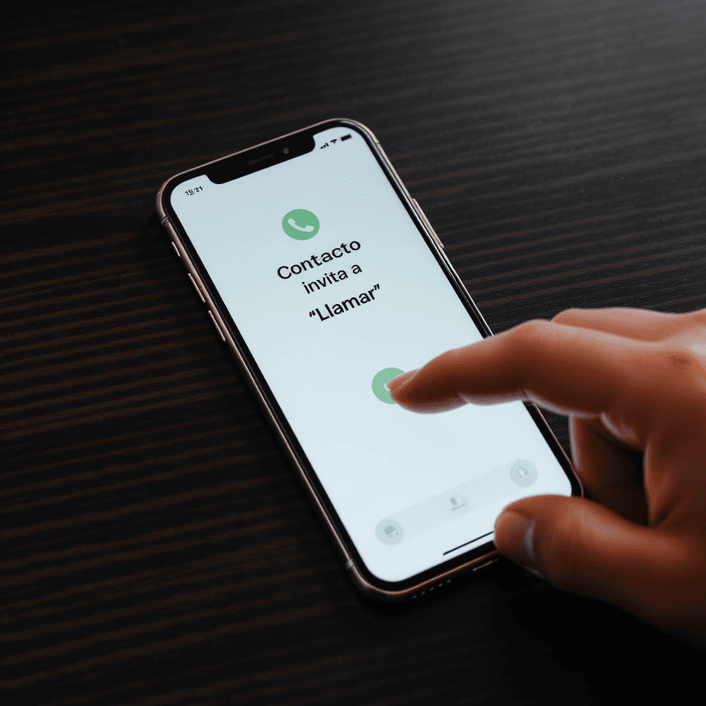 AI generated: {
  "id": "step1_contact_alt",
  "descripcion": "Plano cenital de un smartphone apoyado sobre un e...