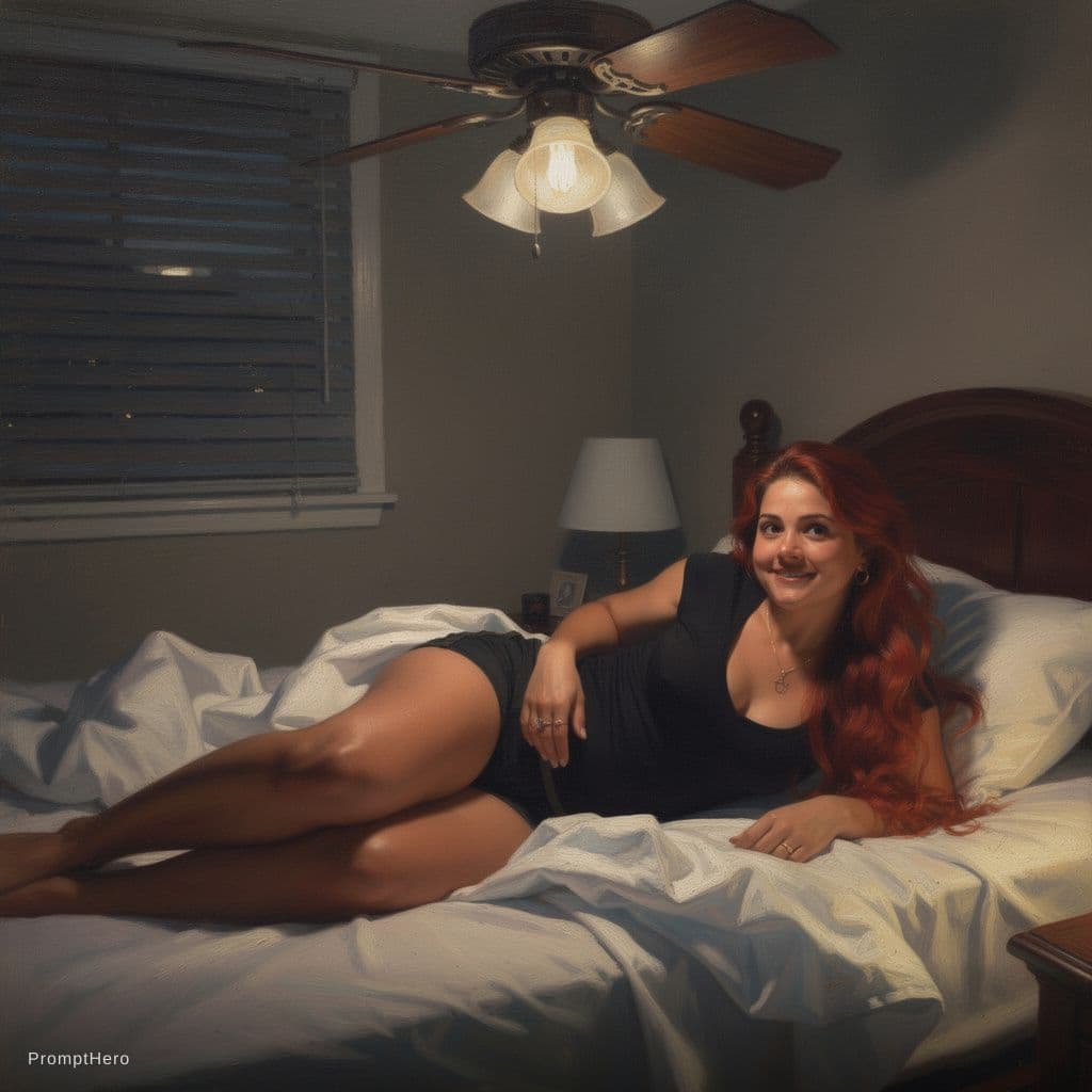 AI generated: A woman with long, tousled red hair cascading in loose waves over her shoulders lies sprawled across...