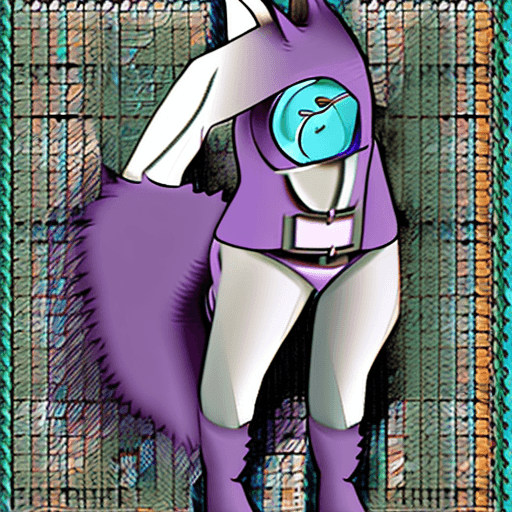 AI generated: nsfw, art, furry, anthro wolf, black fur, male, 
 purple nose, purple eyes, gray belly, purple shaft...