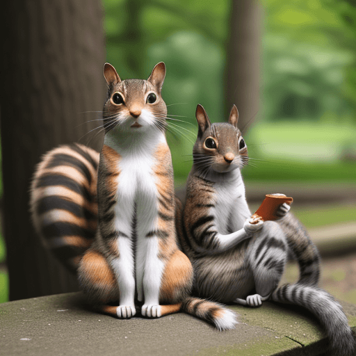 AI generated: photo of a cat sitting next to a squirrel
