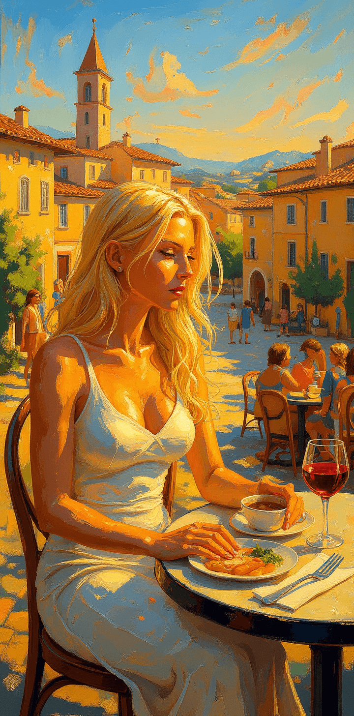 AI generated: portrait of a long blonde hair woman, in the style of Greg Hildebrandt, provance landscapes, a woman...