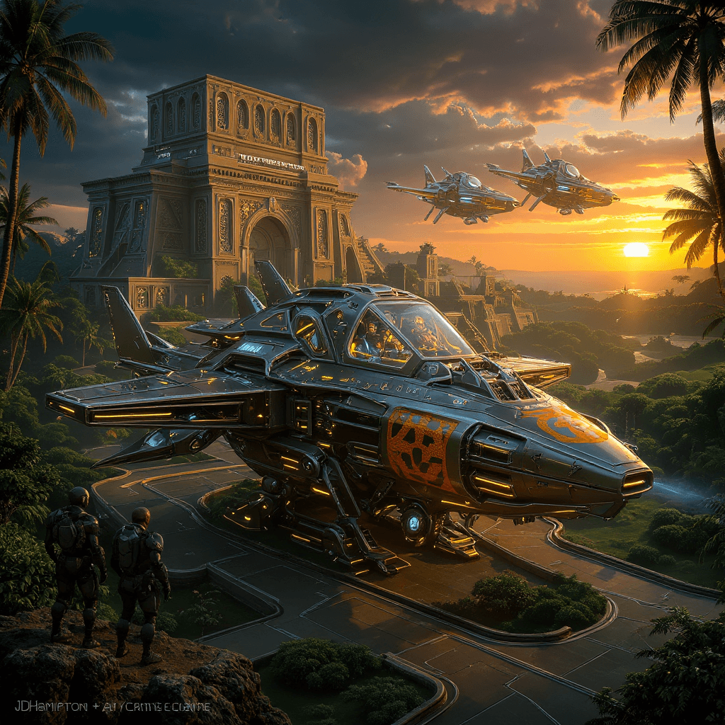 AI generated: 
Futuristic epic adventure, tartaria building in the background with mythological ancient flying sp...