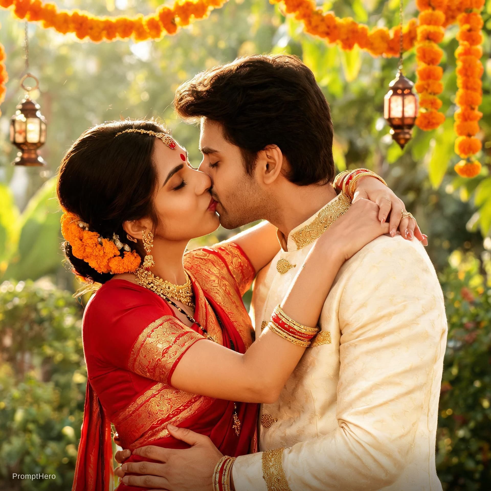 AI generated: indian couple kissing