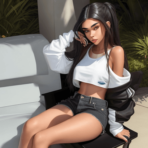 AI generated: madison beer, sitting outside in shorts and long sleeve cropped top