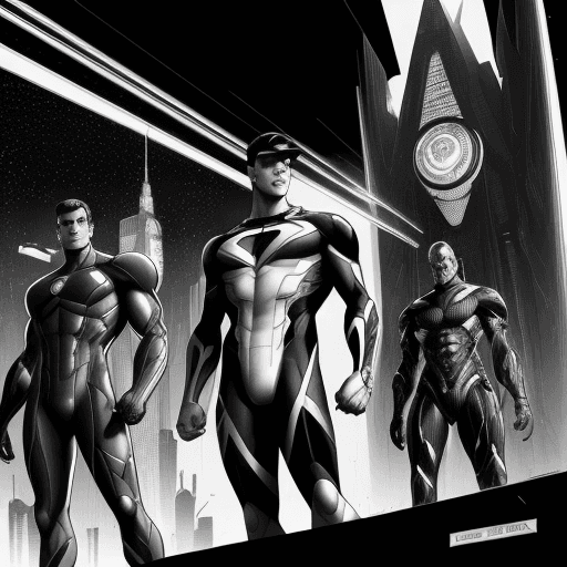 AI generated: lineart pencil, Men in the futuristic scifi city, black and white comic, sketch, concept, david finc...