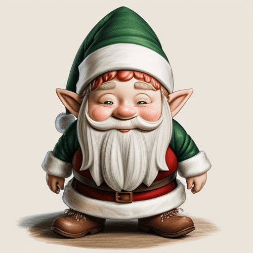 AI generated: detailed drawing of a Christmas gnome with his hat pulled down