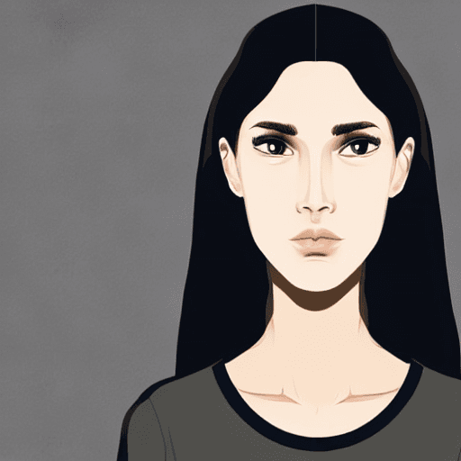 AI generated: young woman with long face, with dark hair, without hat, without glasses, with t-shirt, with hoodies...