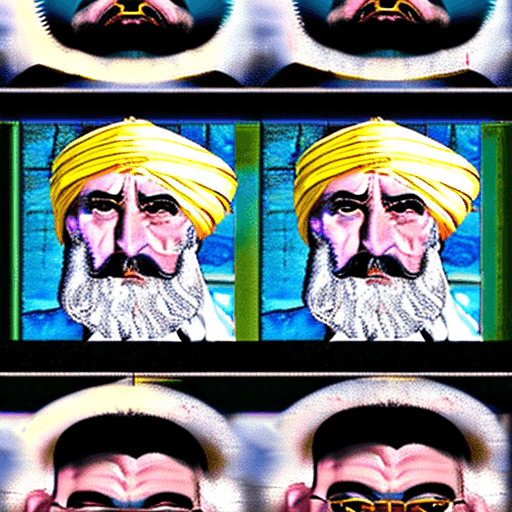AI generated: The image features an older man, a long white beard and mustache, wearing turban, He has a stern exp...