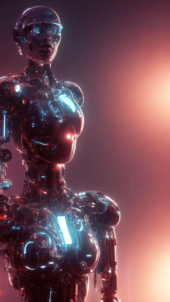 AI generated: a cyborg human made from robotic parts, a blend of human skin and mechanical components, illuminated...