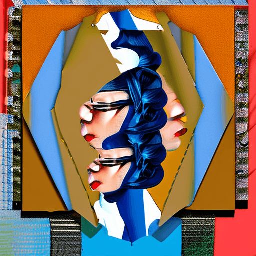 AI generated: woman with blue hair, in the style of multi-layered collages, edgy street art, celebrity-portraits, ...