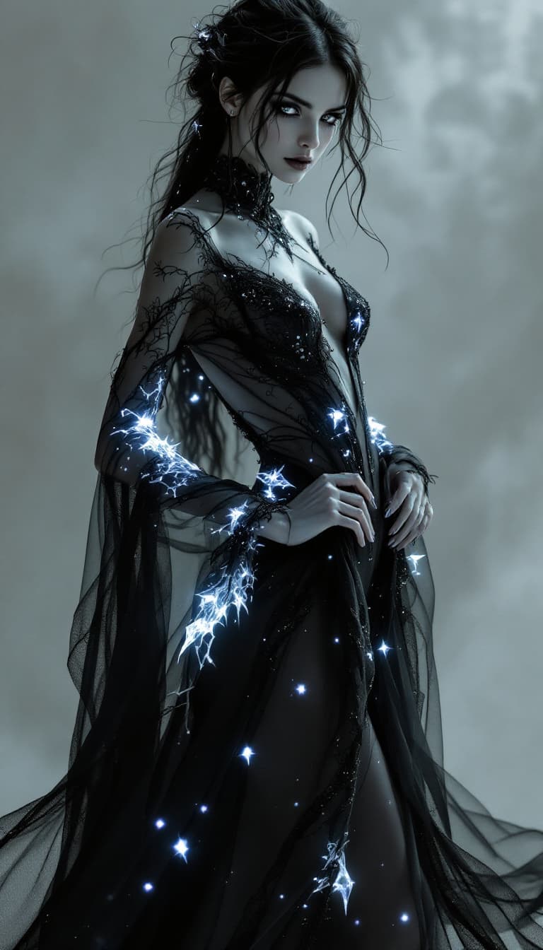 AI generated: An ultra-realistic, full-body portrait of a captivating shadow dancer woman, radiating ethereal grac...