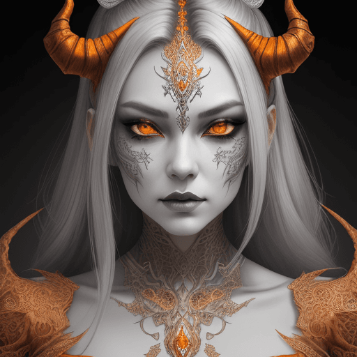 AI generated: the face of a woman dressed in demon attire, in the style of light gray and light gold, vibrant illu...