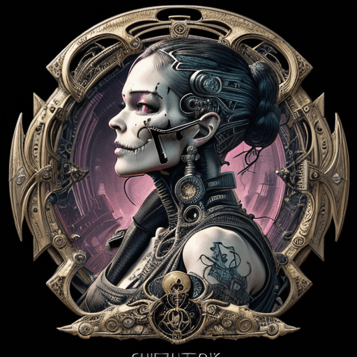 AI generated: tarot card with intricate detailed frame around the outside | side profile of cyberpunk body with cy...