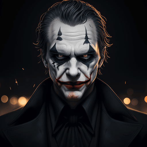 AI generated: Joker risen from the ashes, sparks, 8k, hd, contour light, high contrast, depth of field, ultra deta...