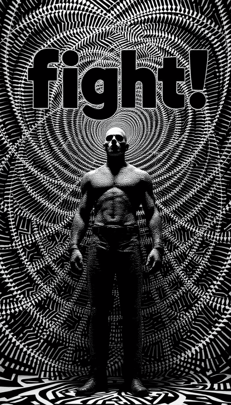 AI generated: In a stunning display of optical illusion, Albert Durcher, the tessellating fighter, stands poised a...