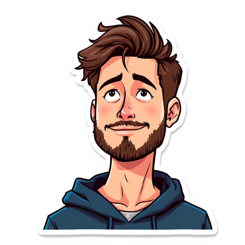 AI generated: A profile picture of an animated cartoon headshot portrait of a young man with brown hair and a slig...
