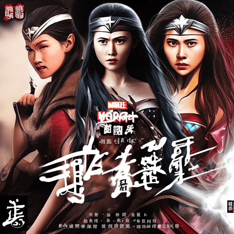 AI generated: (The Legend of the Condor Heroes Guo Jing battle against Marvel Wonder Woman1.2）， lightning and thun...