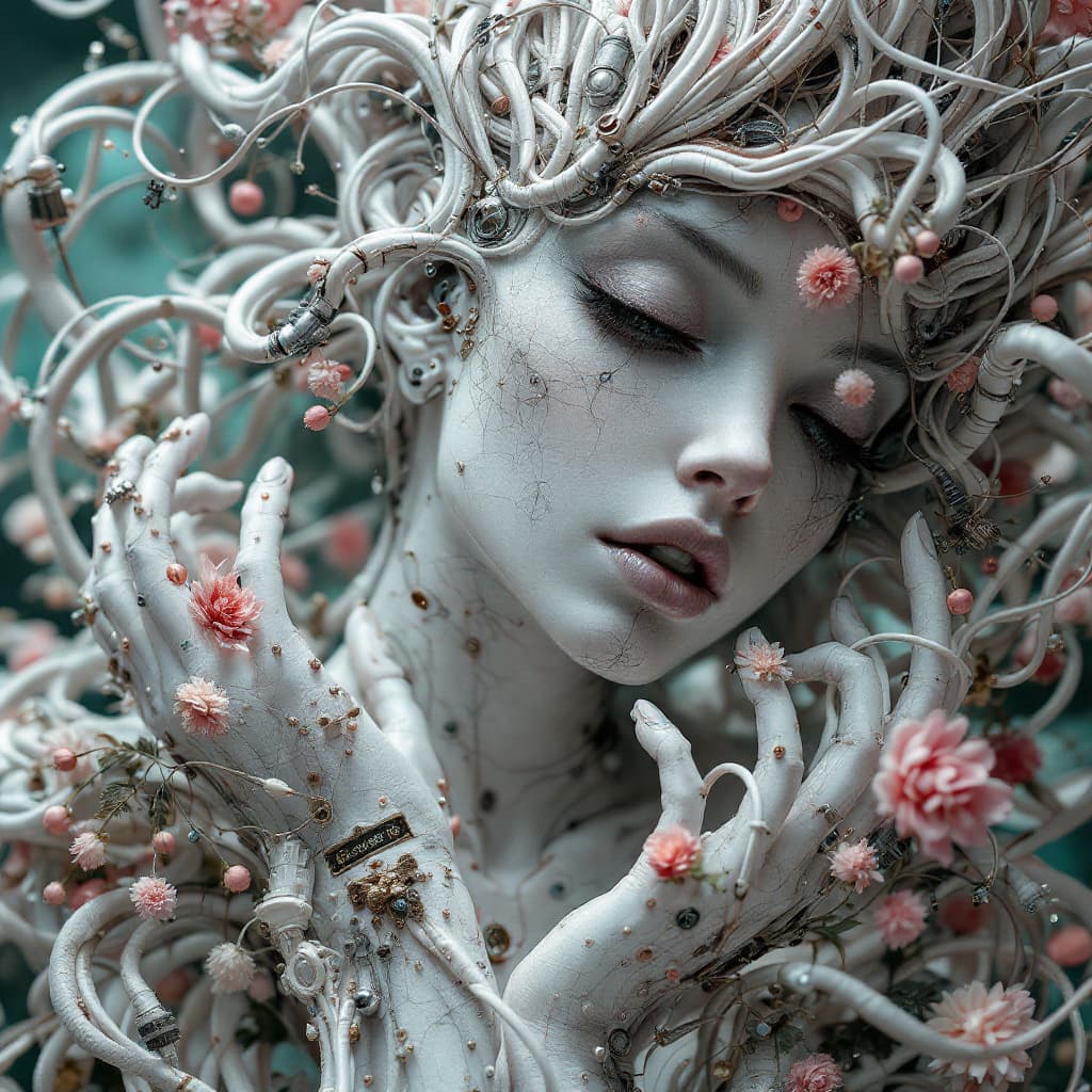 AI generated: Baroque Style, dreamlike Hyperdetailed grunge art fantasy illustration featuring an cyberpunk female...